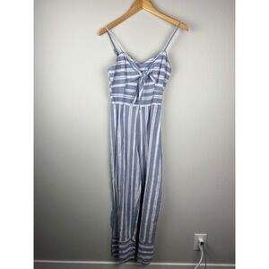 Retrod Francesca's Blue White Striped Cotton Wide Leg Jumpsuit Tie Front Small